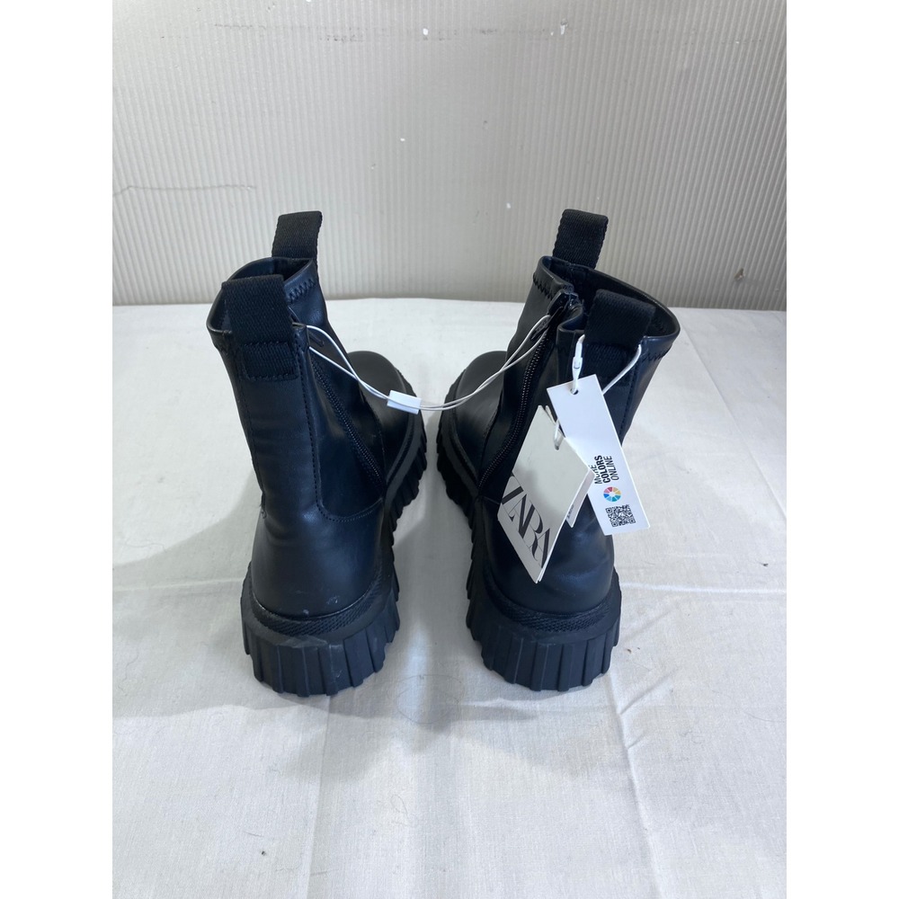 Zara Black Lug Sole Ankle Boots Starfit Insole Platform Zip 2100/130/800 Size 35 - Picture 4 of 12